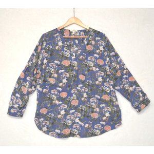 size 1x blouse/top Como‎ Blu roll tab sleeves floral lightweight v-neck